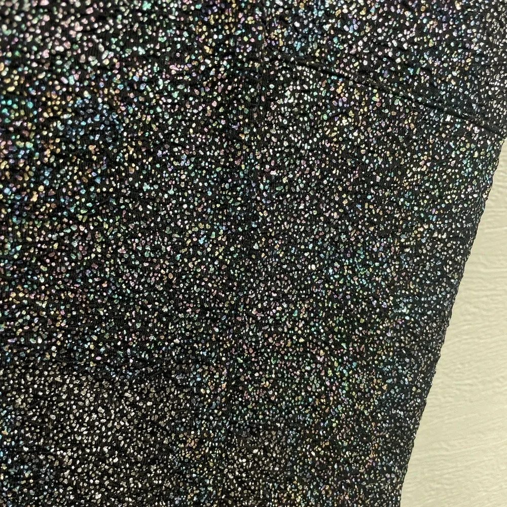 Bar III Black Metallic Shimmer V Neck Sparkly Stretch Party A Line Dress Petite